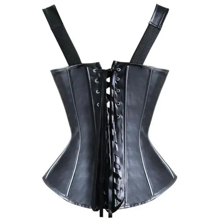 latex corset belt Leather Corset Top Shoulder Strap Corselet Black Zipper Buckled Bustier Waist Trainer Vest Corset Overbust
