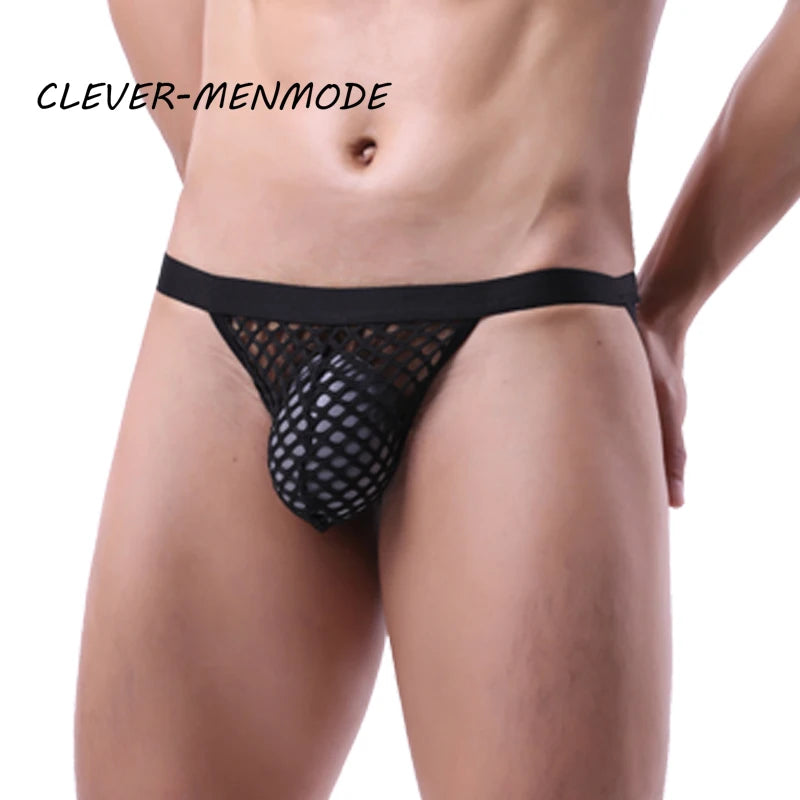 BDSM G-String T-Back Jockstrap Men Fashion Transparent Panties Sexy Fishnet Hip-Baring Thong Low Rise Mesh See-Through Lingerie