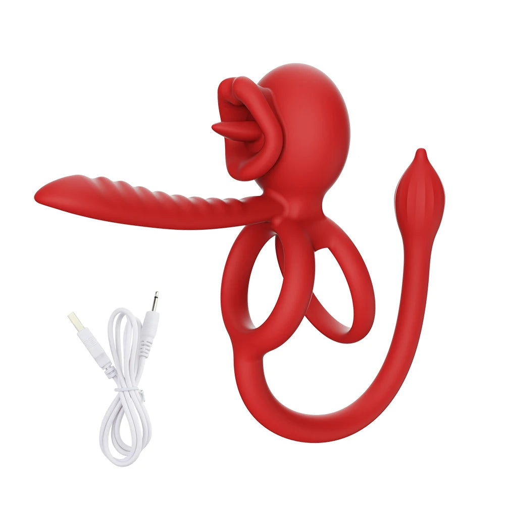 App Vibrating Penis Ring Vibrator with Sexy Licking Mouth G Spot Clitoral Stimulator Cock Rings Couples Adult Sex Toys for Men