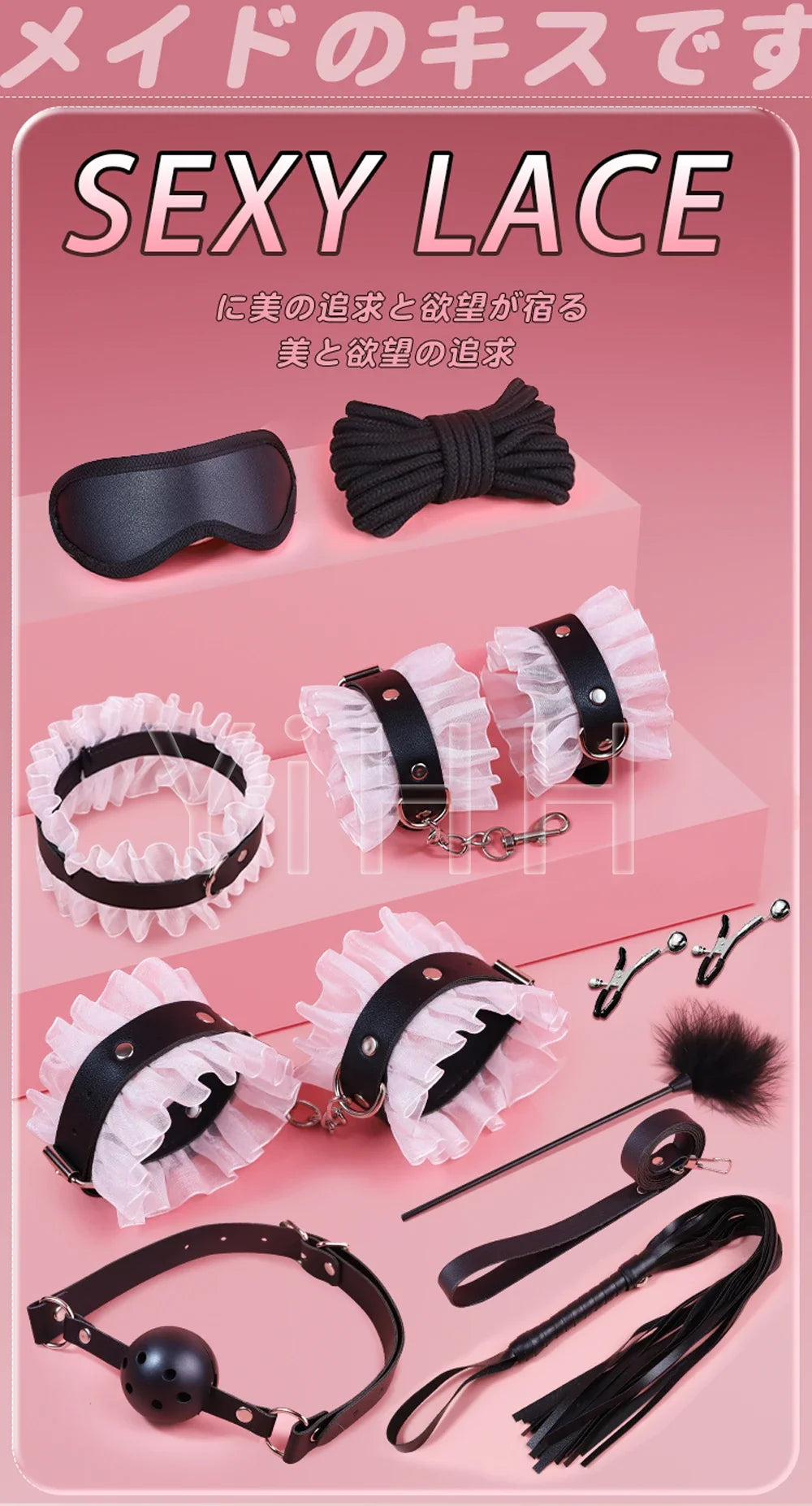 Sexy Leather BDSM Kits Handcuffs Whip Gag Nipple Clamps Lace Sex Bondage Set Sex Games Sex Toys For Couples Erotic Accessories