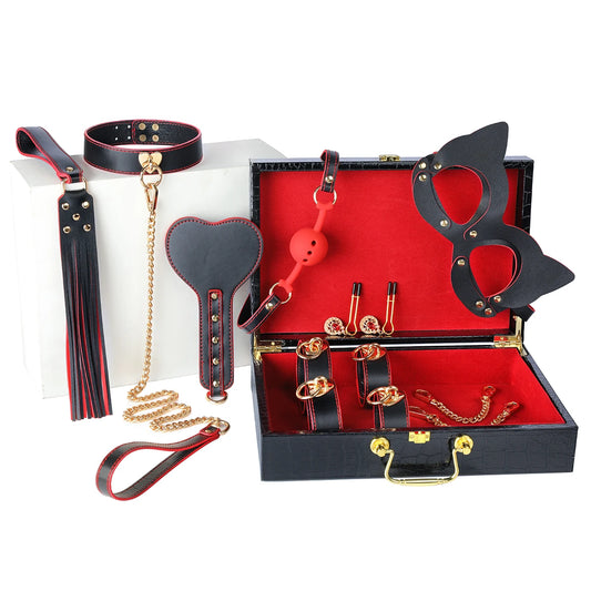 Leather 8 PCS BDSM Bondage Set With Case Adult Sex Games Restraints Kit Exotic Bondage Gear For Couples