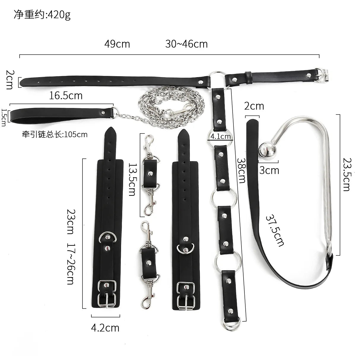 BDSM Bondage Kit Sex Toys Leather Collar Neck Handcuffs Anal Hook Metal Butt Plug Eritic Games SM Adult Sex Toy Backhand Binding