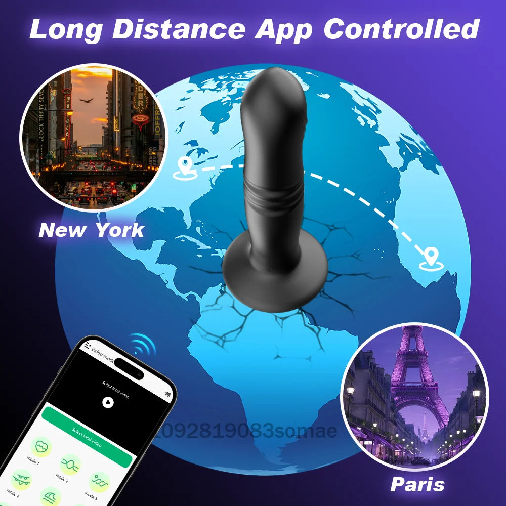 Thrusting Sex Toys Anal Plugs Vibrator APP Wireless Telescopic Anal Dildo Witn Suction Cup Prostate Massager Butt Plug for Men