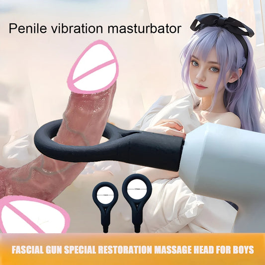 Male Masturbation Ring Penis Vibration Masturbator Male Training Relaxation Silicone Massage Gun Head For Masturbation Tool