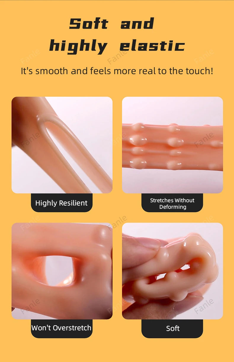 2PCS Reusable Penis Enlargement Sleeves Realistic Textured Cock Ring Sex Toy Enlarger Condom Soft Penis Sleeve for Men Couples