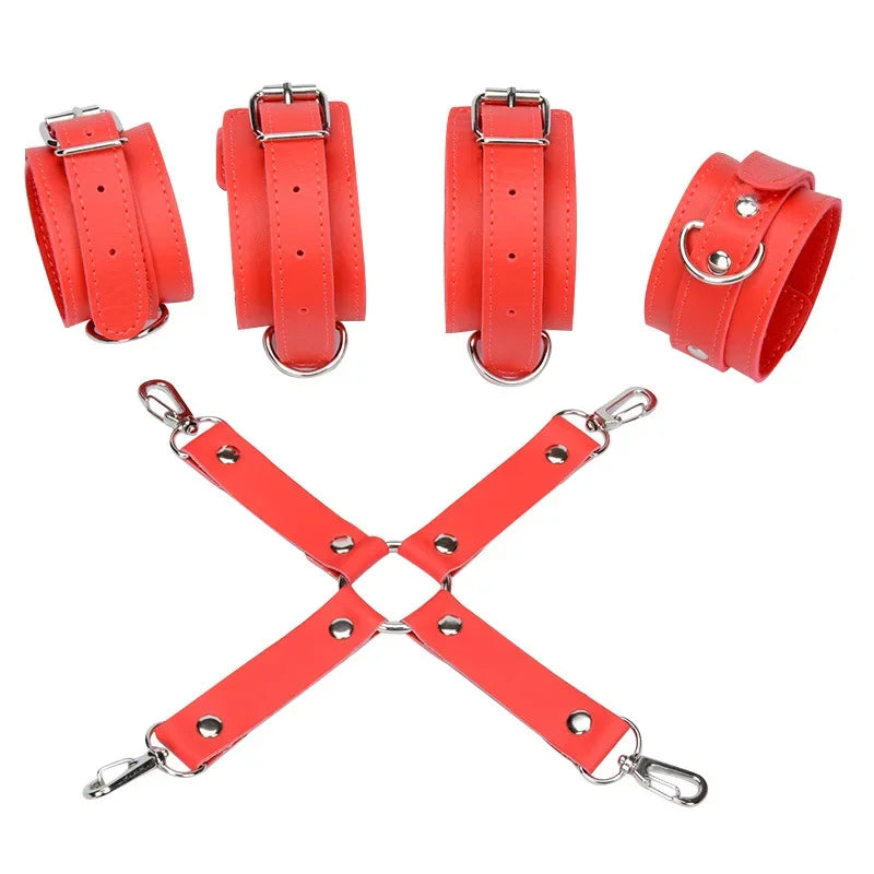 BDSM Sex Bondage Restraint System, erotic Leather Handcuffs and Ankle Cuffs Restraint Kit,Adult game sex Toys For women Couple
