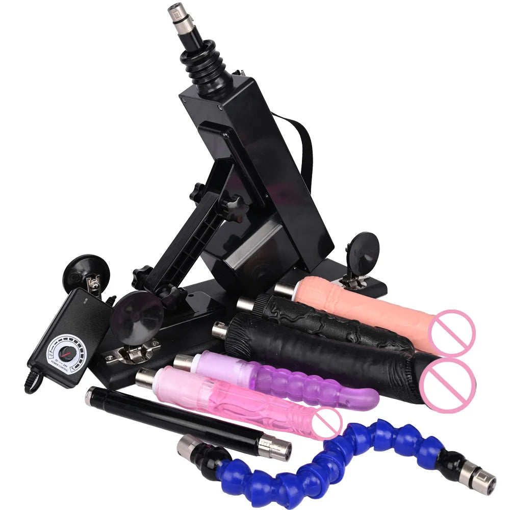 Sex Machine Female Masturbation Pumping Gun with Dildos，More Attachments ,Vibrator Adjustable Speed Love Machine for Couple