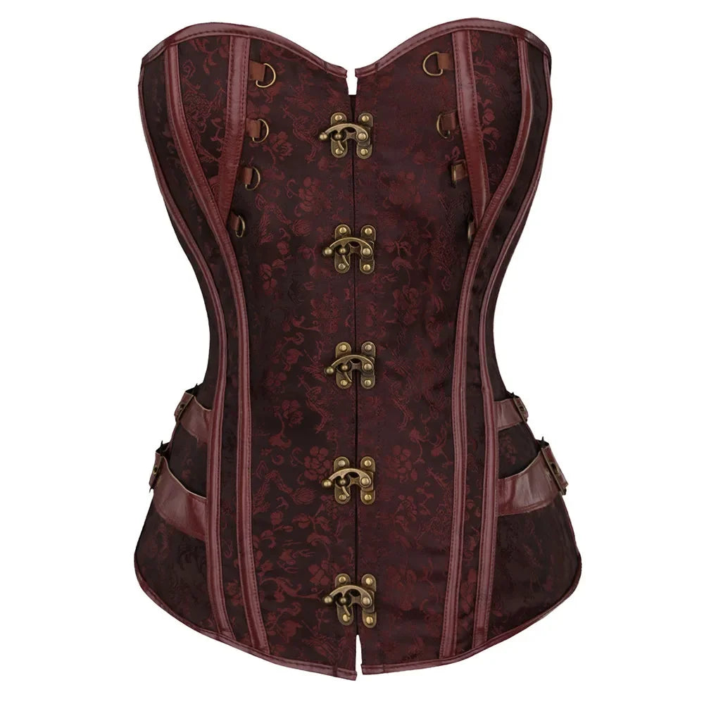 Women's Corset Steampunk Shapewear Vintage Bodice Bustier Slimming Belly Sheath Metal Locks Gothic Waist Lace-up Corselet