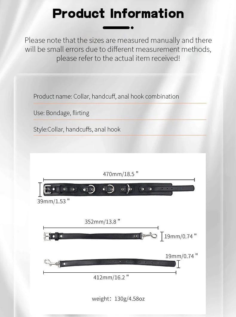 BDSM Sex Bondage Kit Restraints Bondage Restraints Metal Anal Hook Harness Necklace Bondage Handcuffs Adult Sex Toys Bondage Set