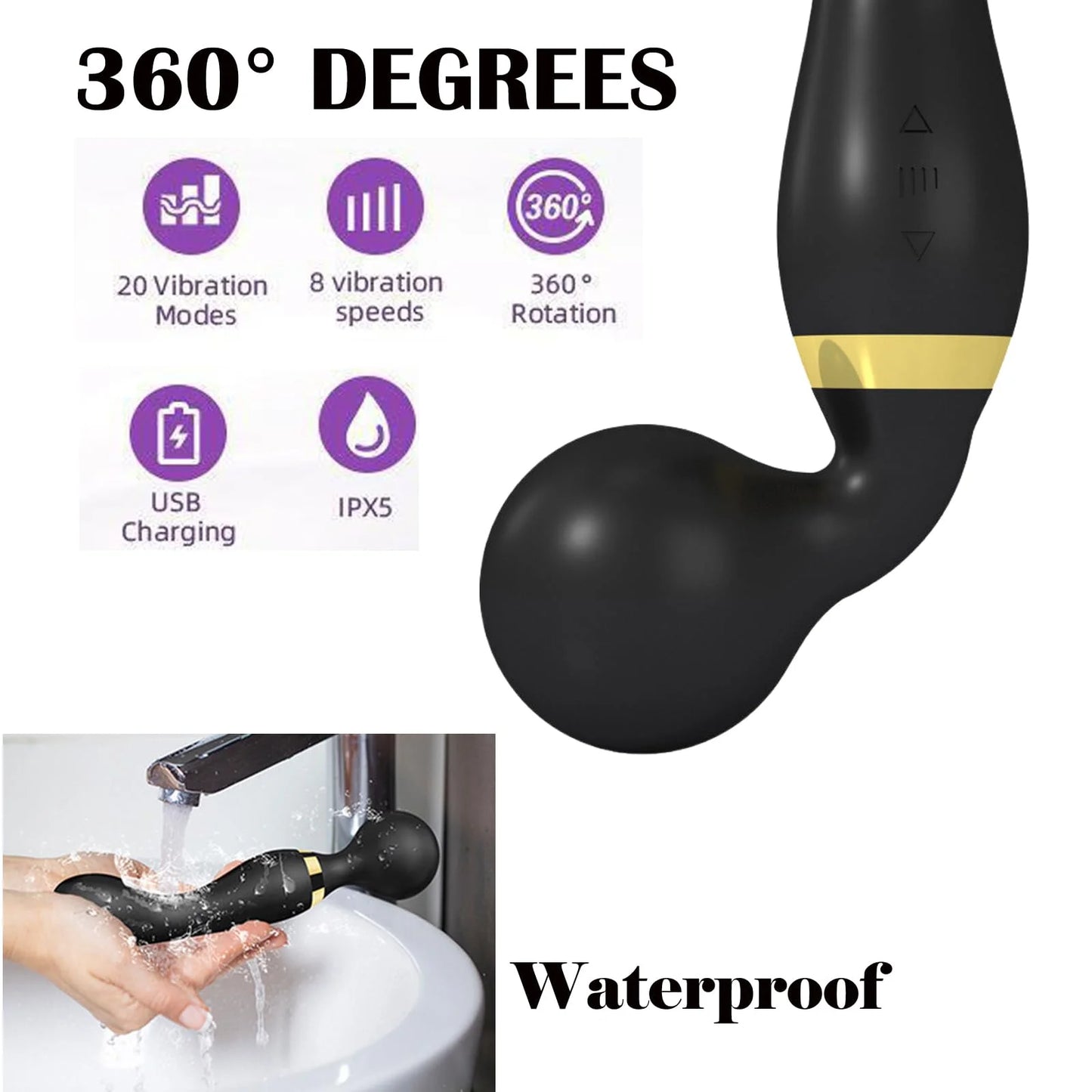 Vibrator Wand,Adult Sex Toy Wand, G Spot Dildo, Clit Vibrator, Sex Vibrators,Clitoris Stimulation,with 8 Speeds & 20 Patterns, F
