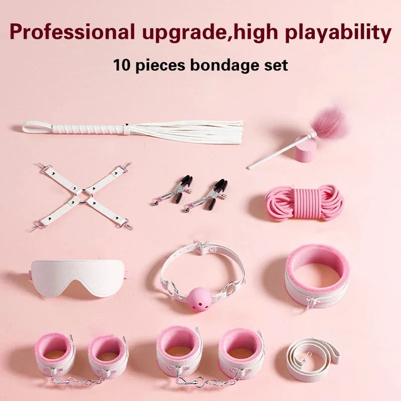 Deluxe Couples Bondage Kit Leather Whip Handcuffs BDSM Accessories for Women Adult Intimacy Toys BDSM Kit Set