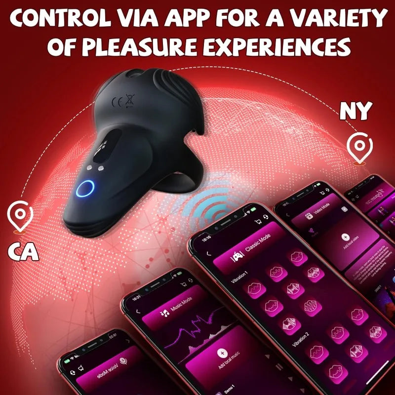 Vibrating Cock Ring Sex Toys for Men Penis Ring Vibrator with 10 Vibrations APP Control Male Sex Toy for Men Couple