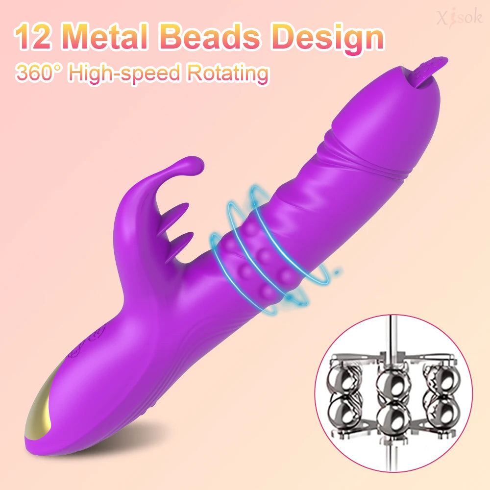 Rabbit Vibrator G-Spot Vaginal Stimulator Telescopic Clitoral Female Masturbator Massager Licking Dildo Adult Sex Toys for Women