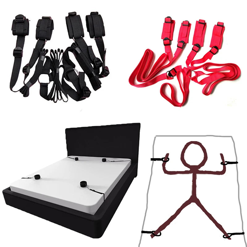 Bdsm Bondage Set 18 Adult Sexy Erotic Accessories Adjustable Bandage Handcuffs And Footcuffs Bed Sex For Woman Couples Toys