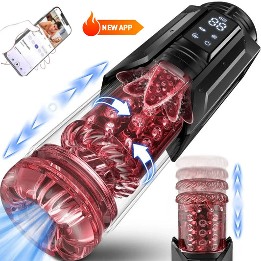 Male Masturbator Sex Toys for Men Penis Pump Stroker Sucking Thrusting Rotating Licking Pocket Pussy Blowjob APP Sex Machine