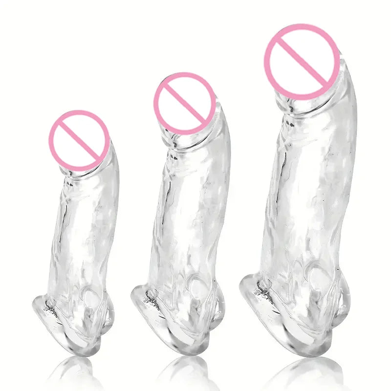 3 Size Reusable Condom Penis Sleeve Cock Ring Penis Extender Male Penis Enlarger Adult Sex Toys for Men