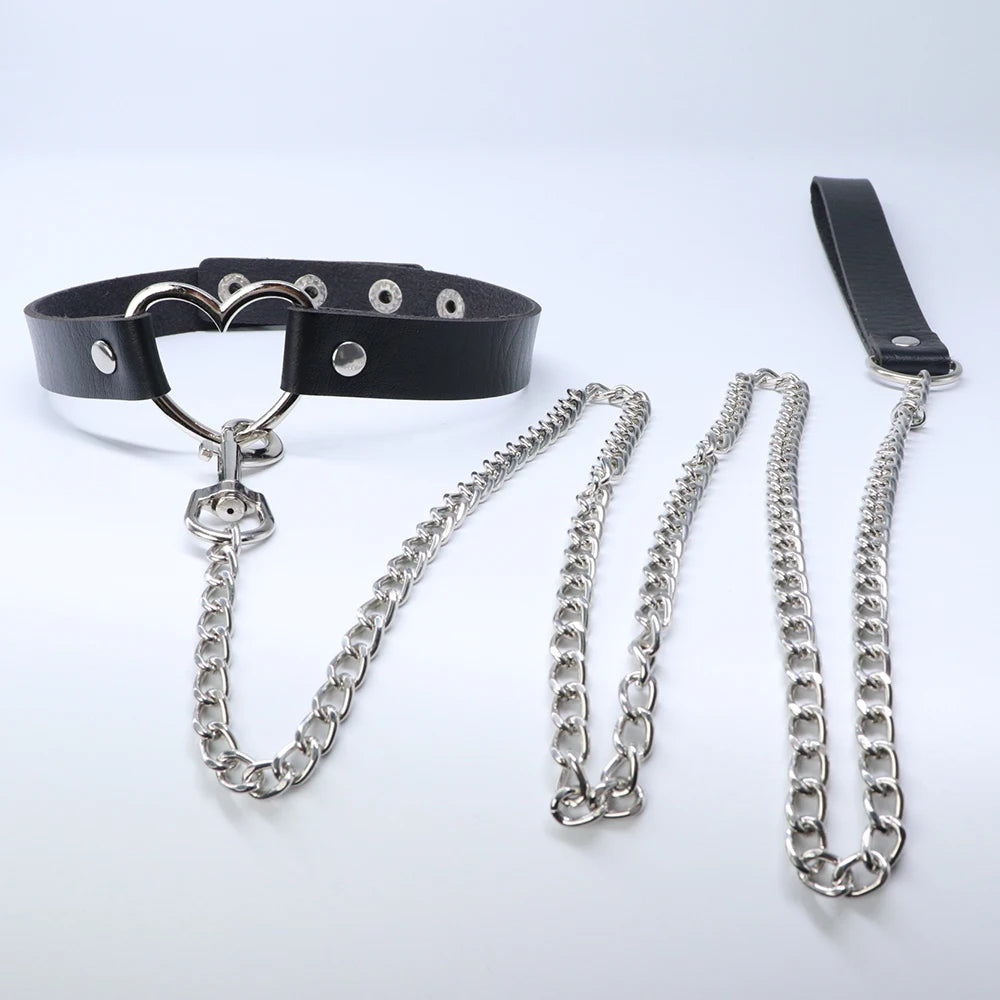 Bdsm PU Leather Choker with Chain Leash Women Bondage Bow Tie Collar Leather Slave Erotic Collar Submissive Mature Accessories