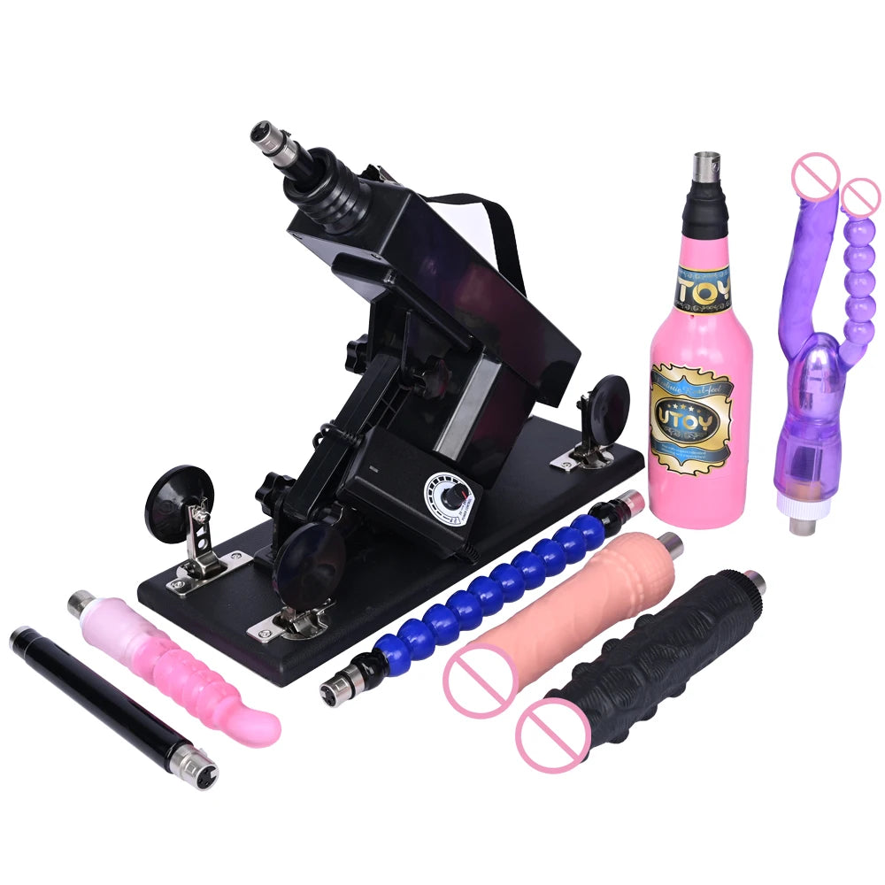 Sex Machine Female Masturbation Pumping Gun with Dildos，More Attachments ,Vibrator Adjustable Speed Love Machine for Couple