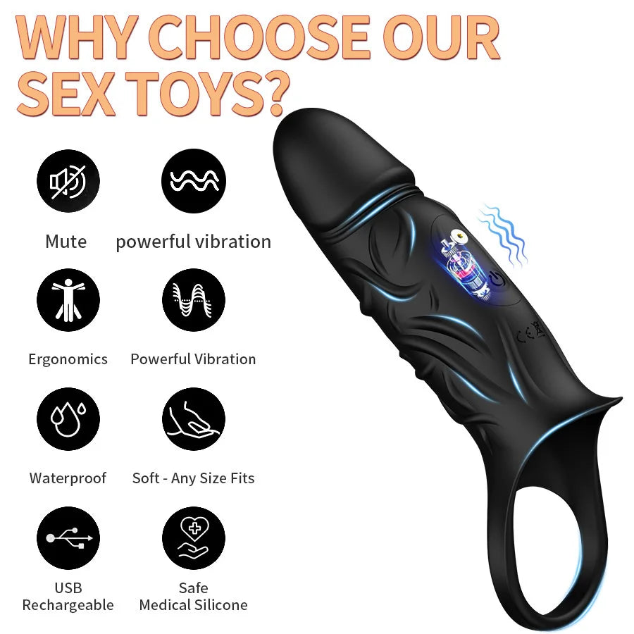 Vibrator Men's Enlargement Thickened Penis Sperm Lock Penile Sexual Crystal Wolf Teeth Set Adult Sex Toy Penis Extender Pump
