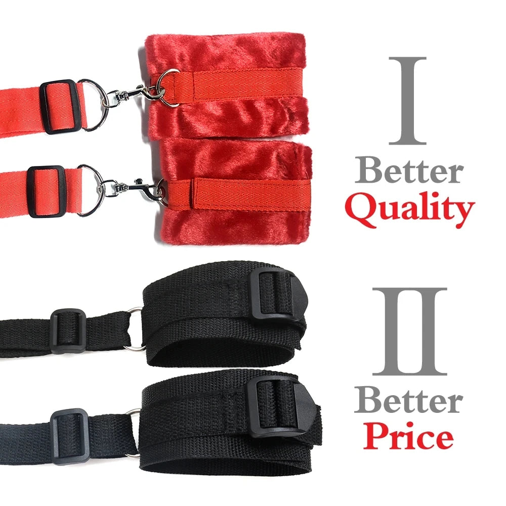 Black/Red BDSM Bed Strap Bondage Binding On The Bed Binding Adult Sex Toys Sex Bondage Belt Bed Flirting Handcuffs Footcuffs