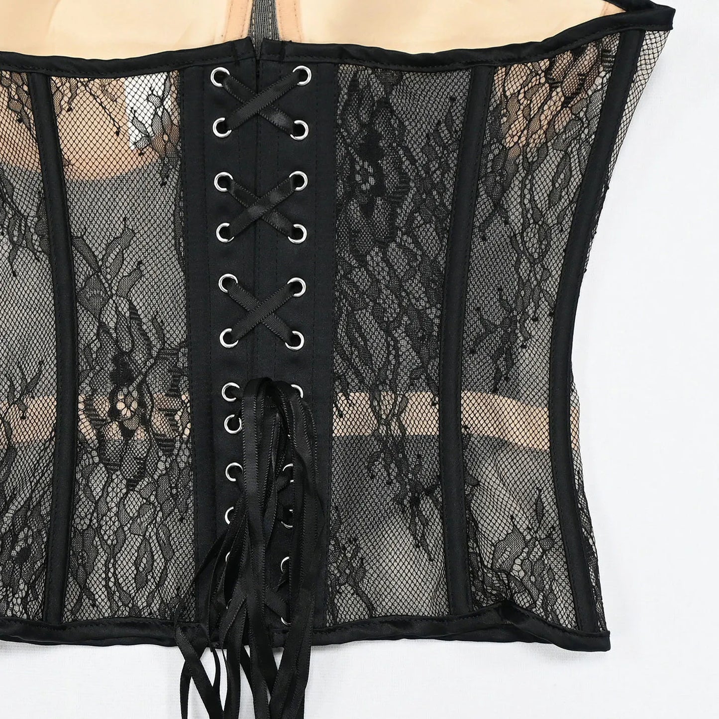 Steel Bone Korset Woman Hollow Out Strapless Lace Bra Bustier Top Mesh Women Lingerie Black White Biege Corset