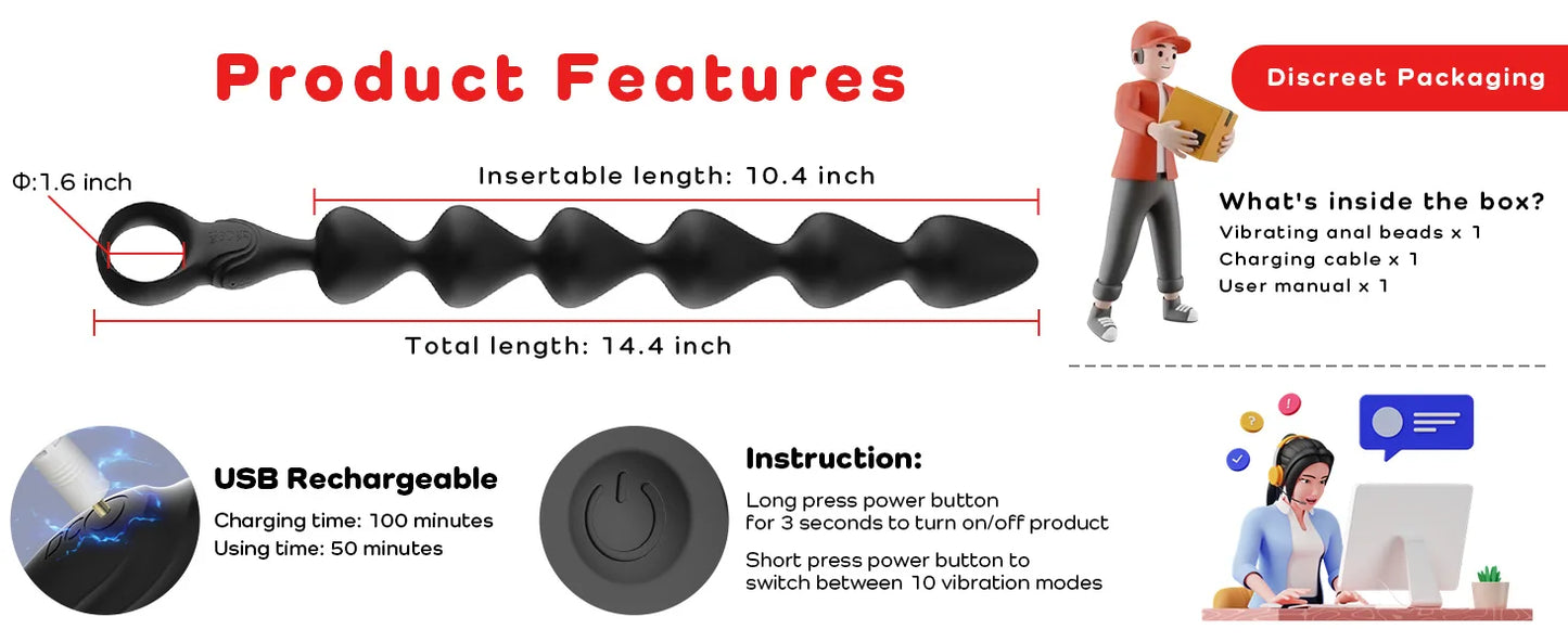 Anal Bead Vibrator For Men Vagina Clitoris Stimulator Vibrating Butt Plugs Huge Anal Dildo Prostate Massage Adult Sex Toys 18+