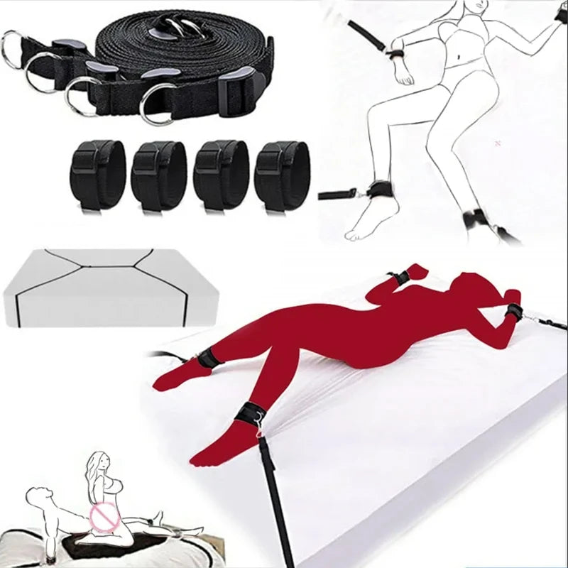 BDSM Erotic Bed Banding Bondage Split Legs With Handcuffs Bed Garters Constraint Adult Products Men And Women Sexuales Lingerie