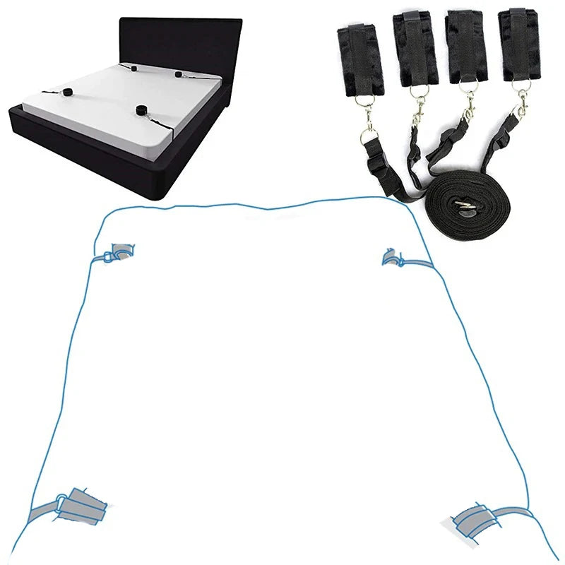 BDSM Bondage Set Adult Sex Game Handcuff Ankle Restraints Sextoy Couple Slave Sex Products Erotic Bed Strap System SM Soft Cuffs