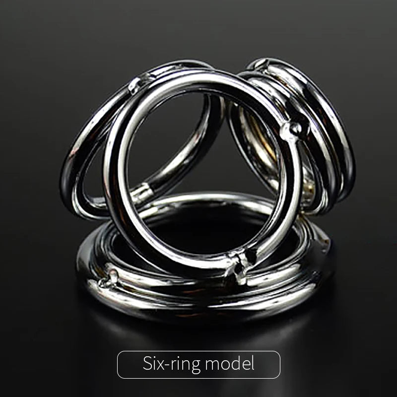Male Penis Ring with tri-ring Metal Scrotal Restraints BDSM Cock Ring Urethral Ring Delay Ring Adult Sex Toy for Men