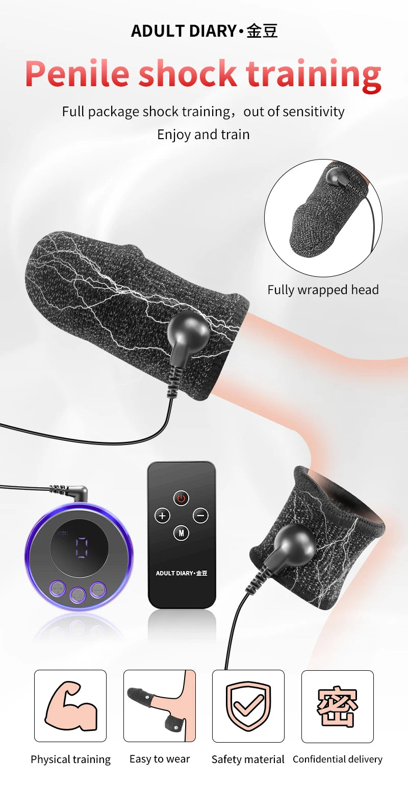 Electric Shock Penis Ring Fabric Massage Scrotum Sleeve Men Dick Testicles Scrotum Chastity Cage Cock Ring Adult Sex Toys