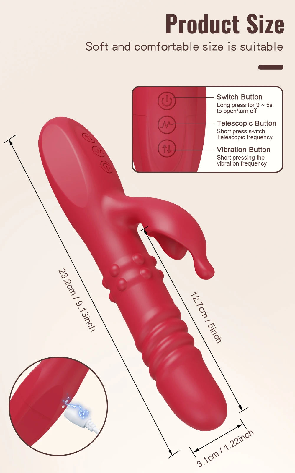 Erotii Premium rabbit vibrator & telescopic dildo with powerful rotating and vibrating functions.