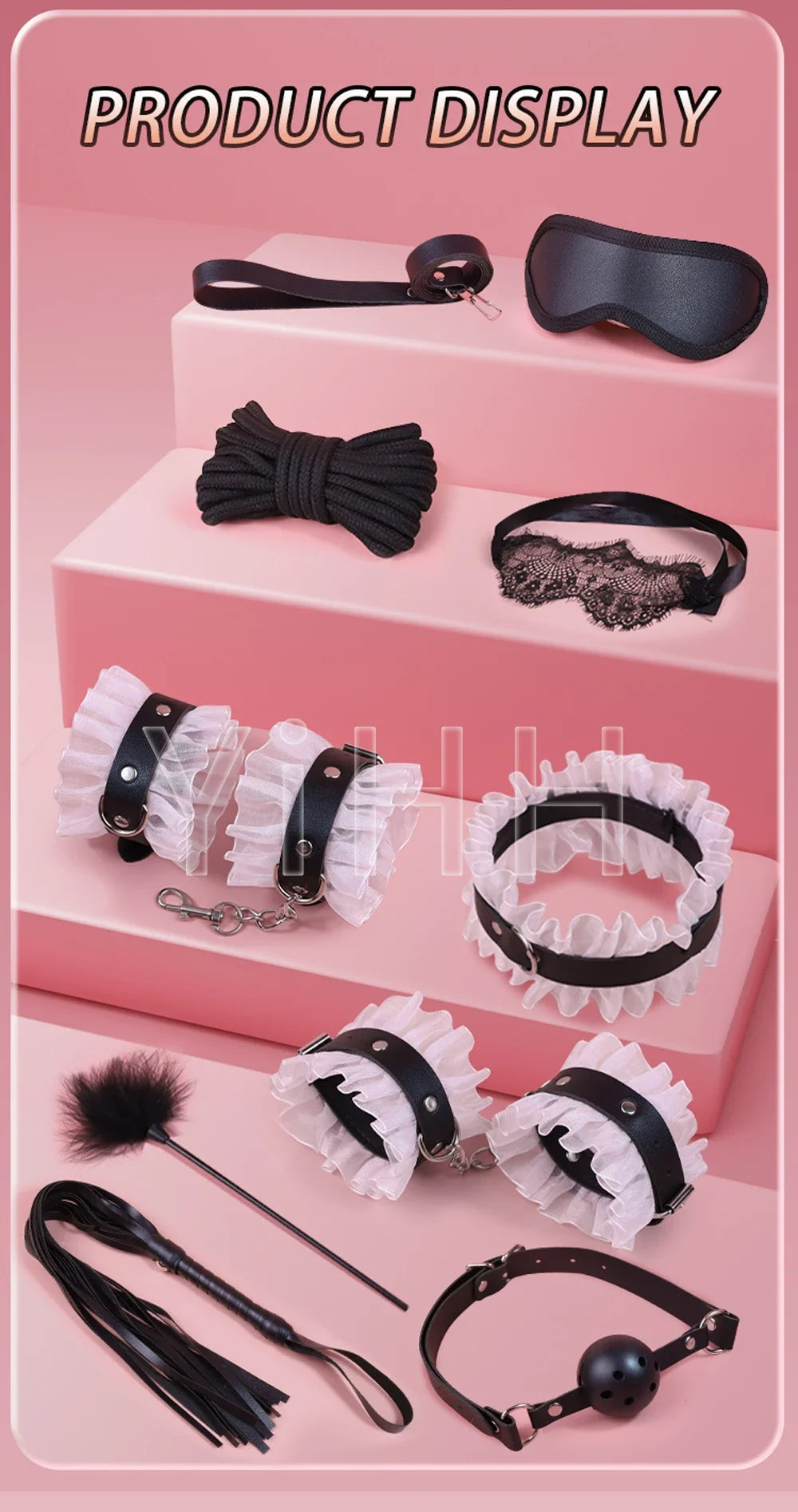 Sexy Leather BDSM Kits Handcuffs Whip Gag Nipple Clamps Lace Sex Bondage Set Sex Games Sex Toys For Couples Erotic Accessories