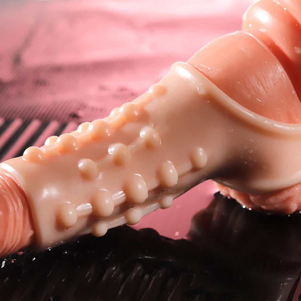 2PCS Reusable Penis Enlargement Sleeves Realistic Textured Cock Ring Sex Toy Enlarger Condom Soft Penis Sleeve for Men Couples