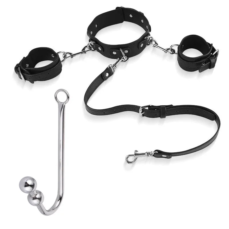 BDSM Sexual Couples Training Kit Metal Anal Hook Necklace Bondage Handcuffs Sex Toys for Women Sadomasochism Accessories