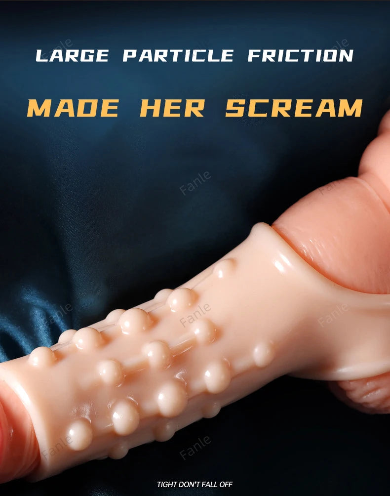 2PCS Reusable Penis Enlargement Sleeves Realistic Textured Cock Ring Sex Toy Enlarger Condom Soft Penis Sleeve for Men Couples