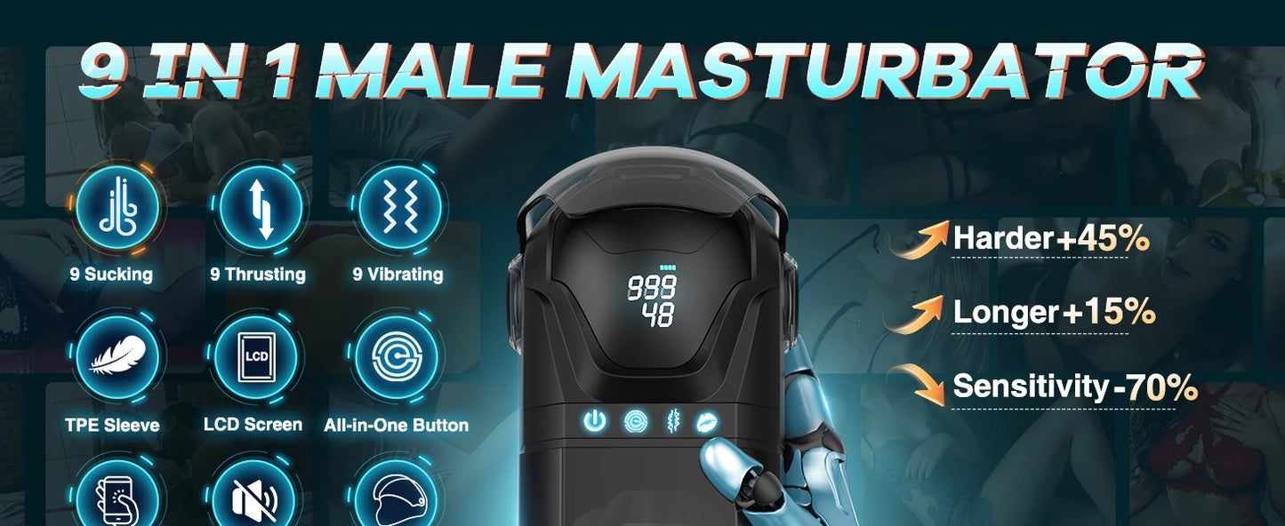 Automatic Telescoping Male Masturbator Cup Penis Pump Pocket Pussy with 9 in 1 Suction Vibrating Modes App Controll Sex Toy