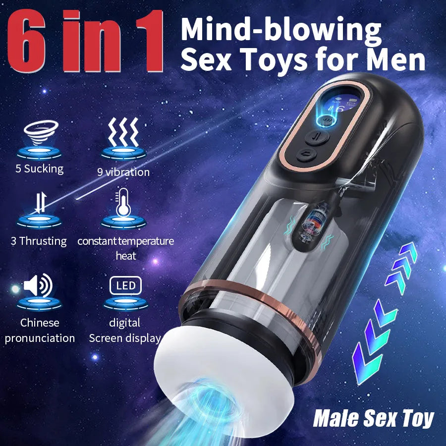 Male Masturbators Cup Penis Pump with Thrusting Sucking 3D Textured Sleeve Heating Blowjob Mens Sex Toy Pocket Pussy for Men