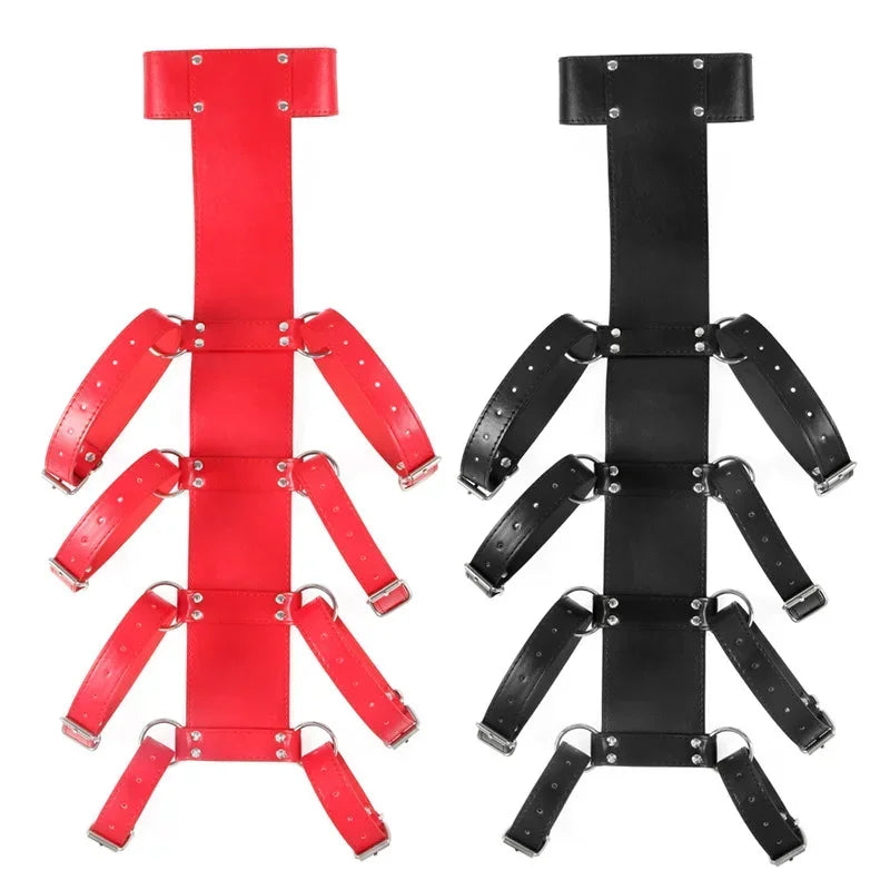 Bdsm Full Body Leather Restraint Straps Hand Behind Back Bondage Bondage Black Belt Arm Body Binder Glove Sleeves Sex Bandage
