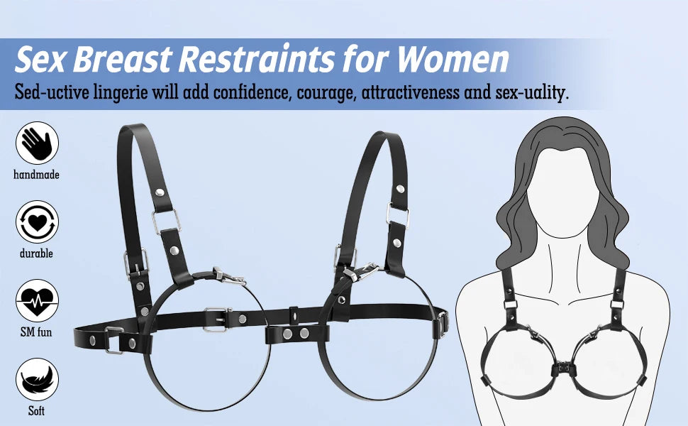 BDSM Breast Bondage Harness Sex Toys B to D Cup Leather Fetish Sexy Chest Restraints Punk Gothic For Women SM Bra Belts Straps