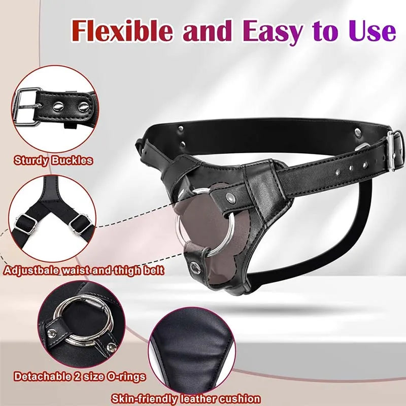 Wear Pants for Dildos Strap On Dildo Harness Adult Sex Toys for Women Men Pegging Dildo Adjustable Waist and Thigh Soft Leather