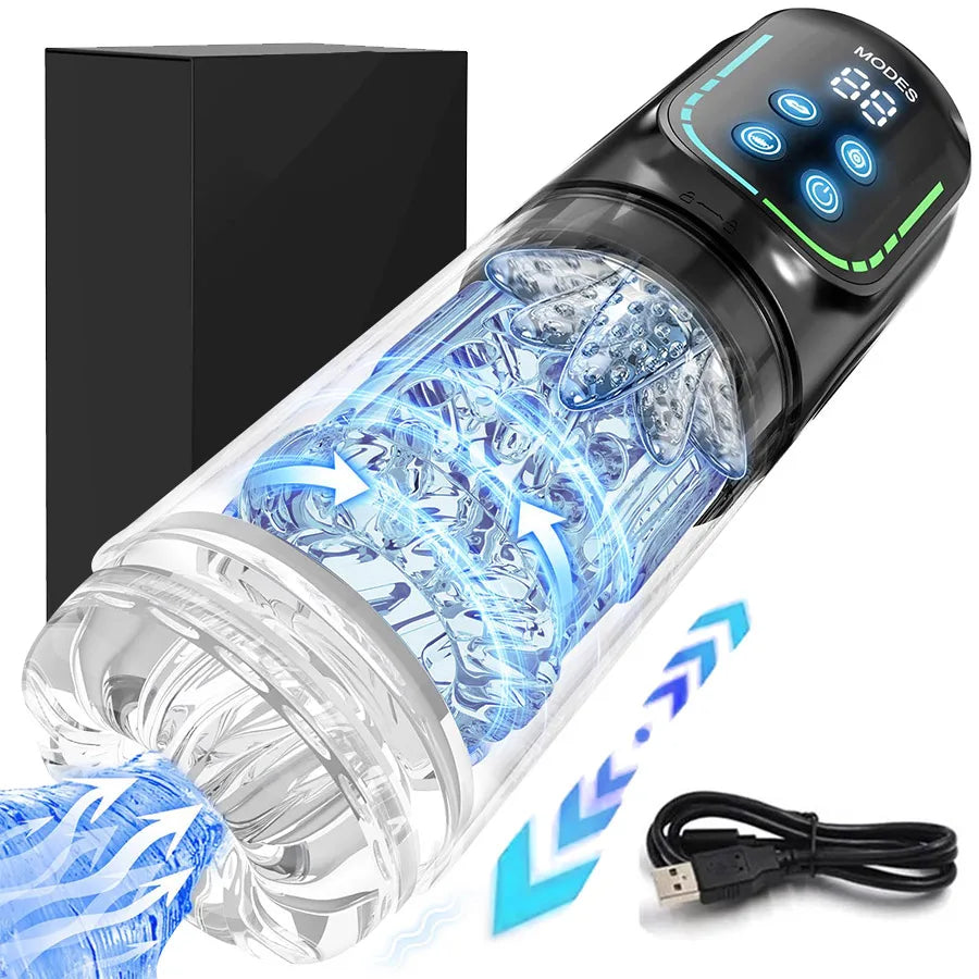 Automatic Male Masturbator with Sucking Vibrating Thrusting Rotating Licking Blowjob Machine Pocket Pussy Stroker Sex Toy Men