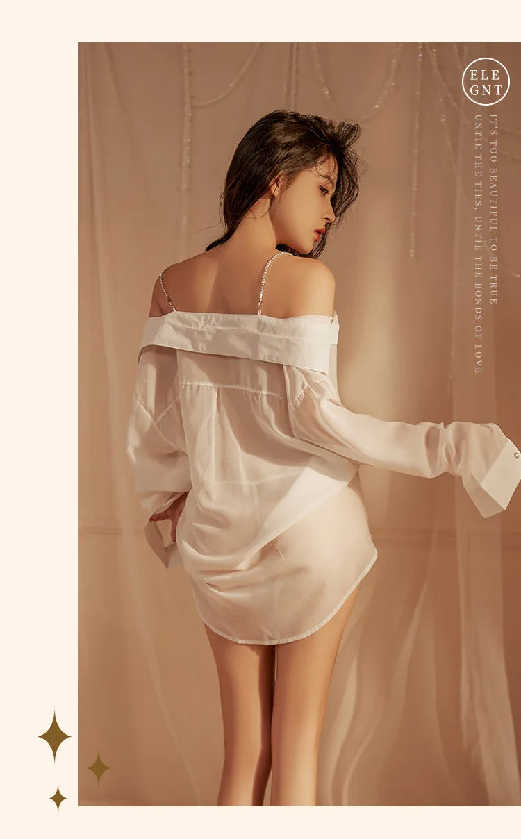 Lingeries Sexy Femme Secretariat White Shirt Large Transparent Office Girl Sexy Lingerie Erotic Woman Cosplay Role Play Outfit