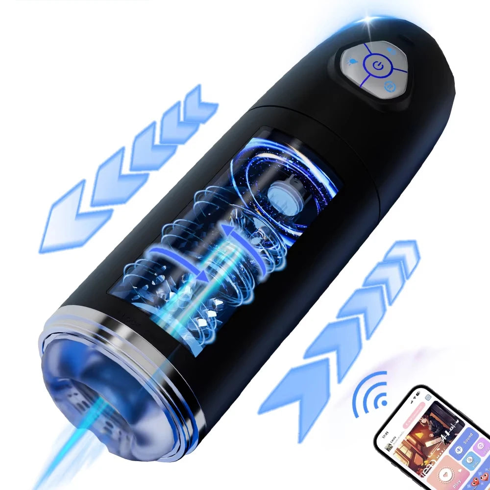 Automatic Male Masturbator APP Controlled Penis Pump with 10 Thrusting & Rotating Electric Pocket Pussy for Men Adult Sex Toys