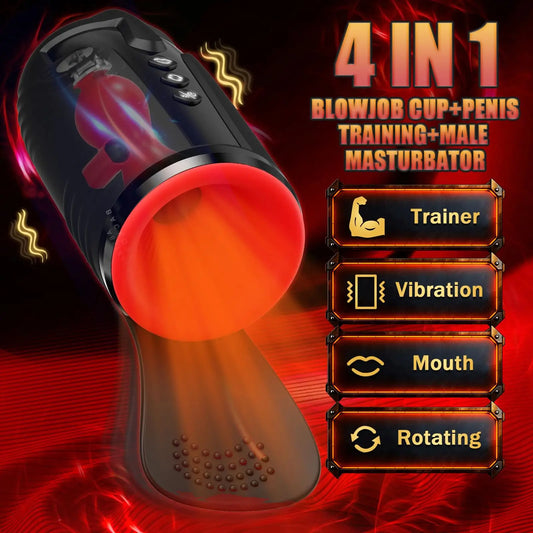 Male Masturbator Penis Training Vibrator Glans Massage Testicle Stimulator Delay Stamina Trainer Blowjob Machine Sex Toy for Men