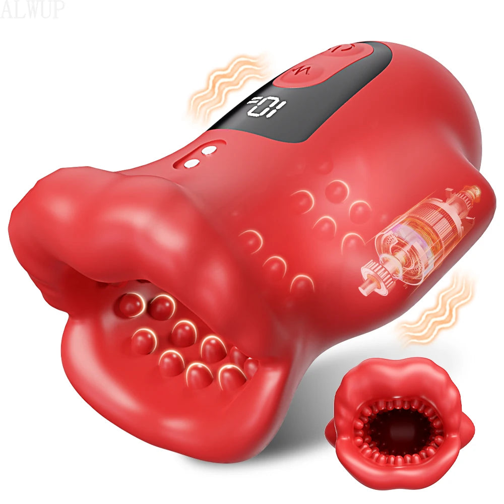 APP Mouth  Blowjob  Male  Stroker  Trainer  Adult  Toys for Prolong Endurance Pocket Pussy Vibrator Sex Toy Sex Machine for Men