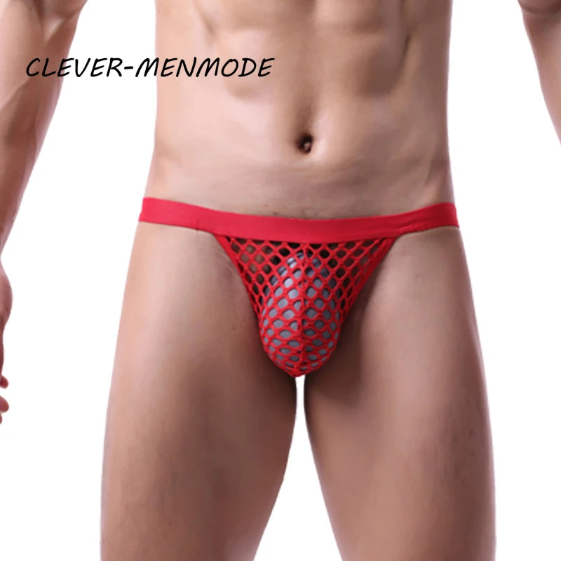 BDSM G-String T-Back Jockstrap Men Fashion Transparent Panties Sexy Fishnet Hip-Baring Thong Low Rise Mesh See-Through Lingerie