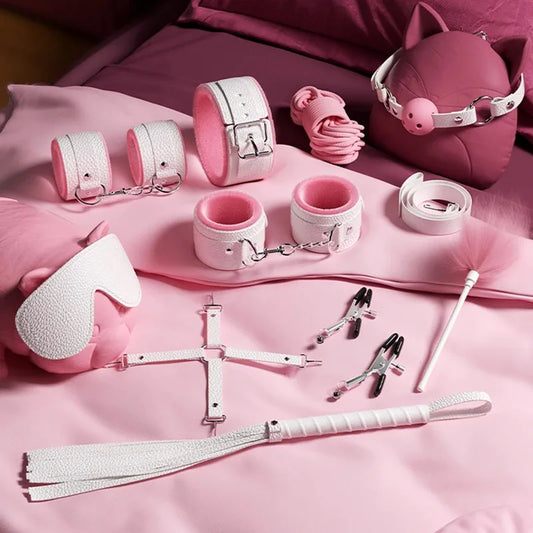 Deluxe Couples Bondage Kit Leather Whip Handcuffs BDSM Accessories for Women Adult Intimacy Toys BDSM Kit Set