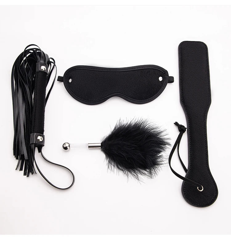4Pcs Bondage Set BDSM Kits Eye Mask Whip Spanking Paddle Feather Stick Sex Adult Games Erotic Sex Toys For Women Couples