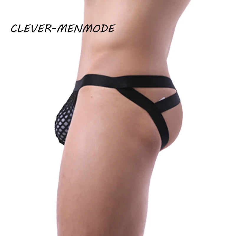 BDSM G-String T-Back Jockstrap Men Fashion Transparent Panties Sexy Fishnet Hip-Baring Thong Low Rise Mesh See-Through Lingerie