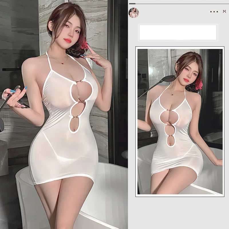 Lingerie dress Short skirt temptation leopard print hanging neck suspender one-piece pajamas set sexy womans clothing Sex shop